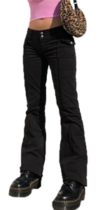 low rise black flare pants