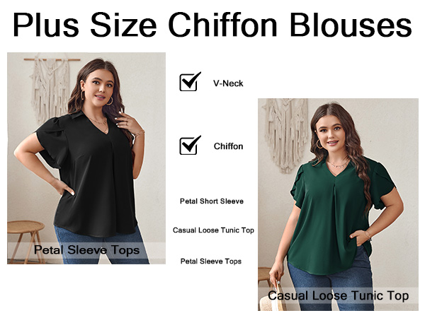 Summer Dressy Chiffon Blouses Short Sleeve V Neck Tunic