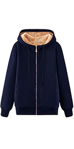 Women''s Casual Winter Warm Sherpa Lined Zip Up Hooded Sweatshirt Jacket Coat 