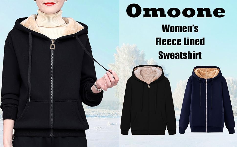 Sherpa Lined Hoodie Jacket Hooded Winter Sweatshirt for Women with Kangaroo Pockets