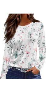 Womens Long Sleeve Floral Tops Casual Round Neck Shirts Fashion Blouses