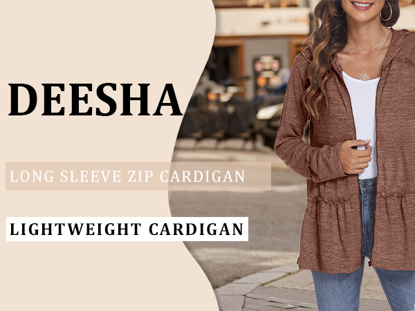 deesha long sleeve zip cardigan lightweight cardigan