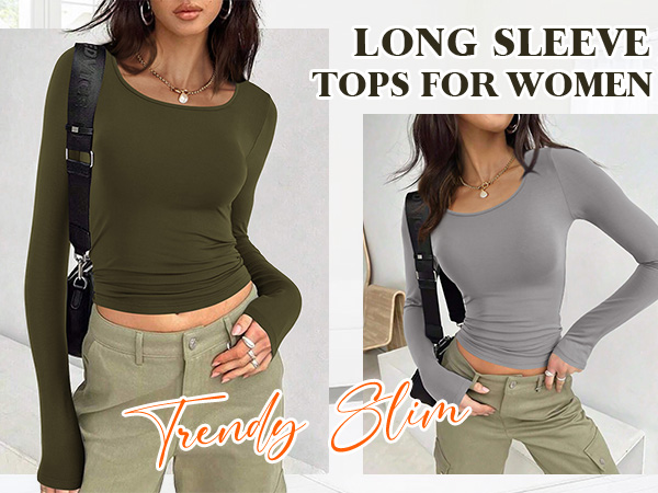 Slim fit tops for women long sleeve tops Basic shirts women Plus size tops Casual tops Daily wear