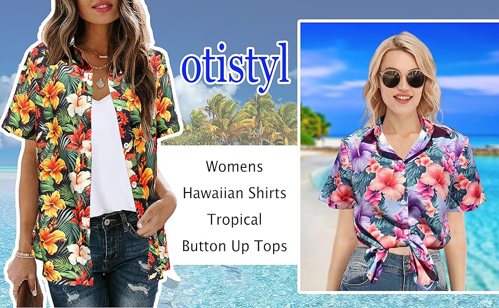 Hawaiian Shirts Women Button Up Summer Shirt Floral Graphic Trendy Tops