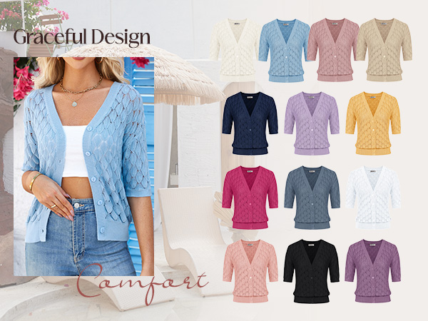 Women''s Cropped Cardigans V Neck Hollow-Out Shrug Sweater