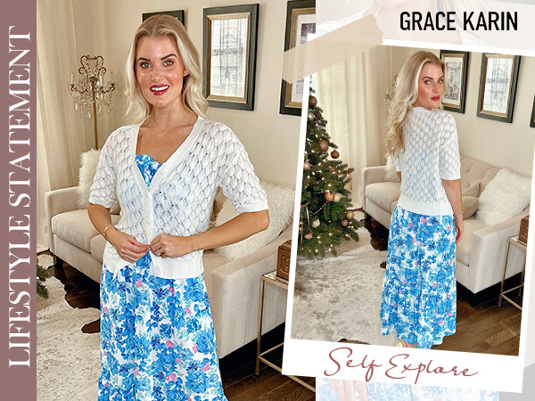 GRACE KARIN Summer Cardigan for Women Short Sleeve V-neck Sweaters Crochet Knit