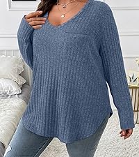 Plus Size Sexy V Neck Tops with Pockets Womens Fashion 2024 Cute Shirts