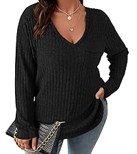 Plus Size Womens Tops Fall Clothes with Pocket Cute Top