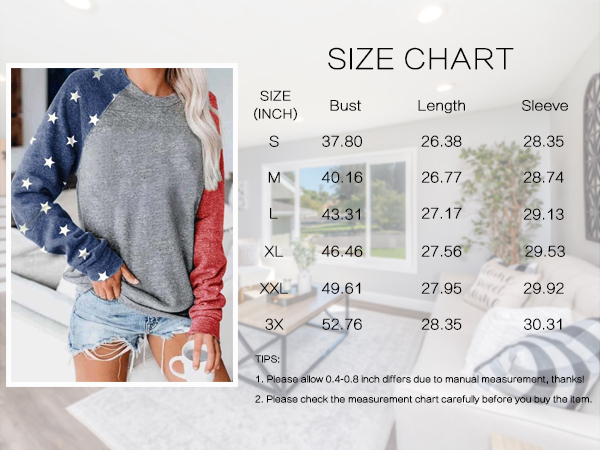 Womens Star Print Colorblock Shirt Long Sleeve American Flag 4th of July Pullvoer Blouse Tops