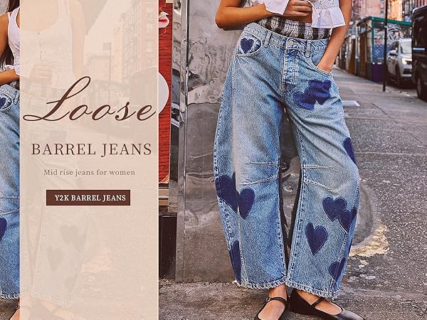 women printed Denim barrel jeans