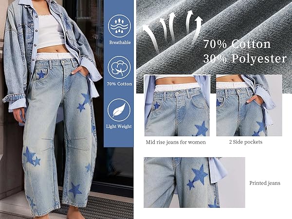 women printed Denim barrel jeans