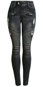 Women''s Ripped Moto Biker Skinny Jeans Stretch Riding Jean