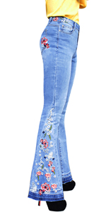 Women''s Embroidered Bell Bottom Jeans Stretchy Flare Denim Pants