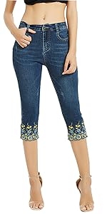 Women''s Mid Rise Stretchy Capri Jeans 