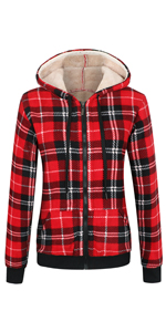 Women''s Sherpa Lined Zip Up Hooded Plaid Shirt Jacket