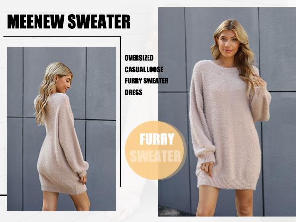 Meenew Women Furry Loose Sweater Dress