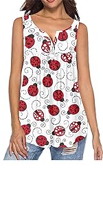 Ladybugs Henley Shirts for Women Sleeveless