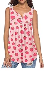 Strawberry Button Tunic Tops Sleeveless