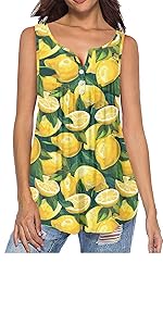 Yellow Lemons Sleeveless Henley Shirts