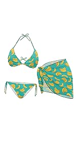 Yellow Banana Printed Bikini Set with Sarong Wrap