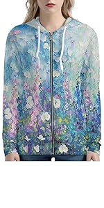 Oil Painting Flowers Zipper Hoodies with Kangaroo Pocket