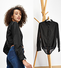 Tapata Womens Bodysuit Blouse Button Down One-piece Long Sleeve Solid Office Work Shirt Casual Tops