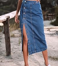 midi jean skirt button up with slit