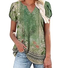 onlypuff womens tops blouses v neck short sleeve shirt floral summer tunic tops