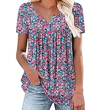 onlypuff short sleeve shirts for women casual summer tops floral tunic tops