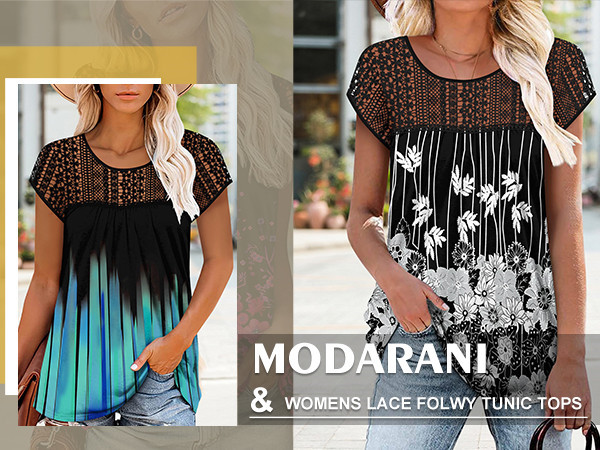 MODARANI womens tops lace tunic tops ladies short sleeve t shirts summer tops 2024 fashion