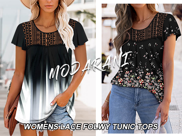 MODARANI womens tops lace tunic tops ladies short sleeve t shirts summer tops 2024 fashion