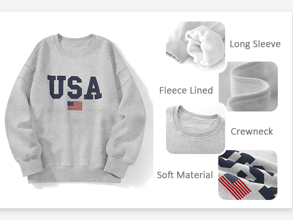 Women’s Oversized Sweatshirts Hoodies Casual Crew Neck American Flag Tops