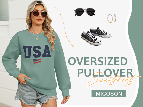 USA Letter Printed Sweatshirts Pullover Tops Fall Winter