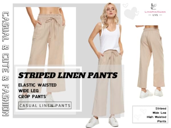 LNX Womens Striped Linen Pants