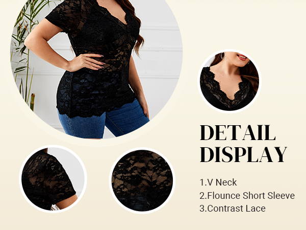 Plus Size Short Sleeve Floral Lace Blouse