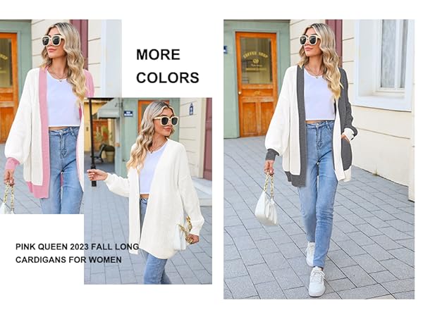 Long Sleeve Open Front Ribbed Knit Oversized Cardigans Sweaters with Pockets