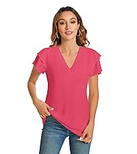 GOUCEHN Womens Summer Casual Dressy Tops Ruffle Short Sleeve V Neck Blouses 2024 Trendy Shirts