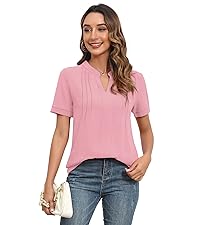 Womens Tops Dressy Casual Blouses Summer Short Sleeve Shirts Notch V Neck Work Business T Shirt