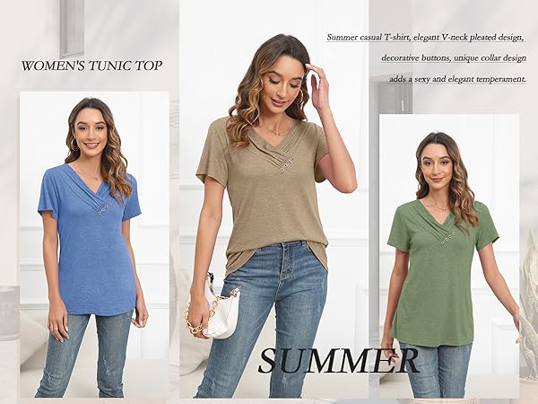 GOUCEHN Womens Dressy Casual Shirts Summer Short Sleeve V Neck Button Blouse Trendy Tunic Tops…