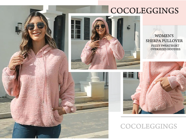 COCOLEGGINGS Women''s Sherpa Pullover Fuzzy Sweatshirt Oversized Hoodies