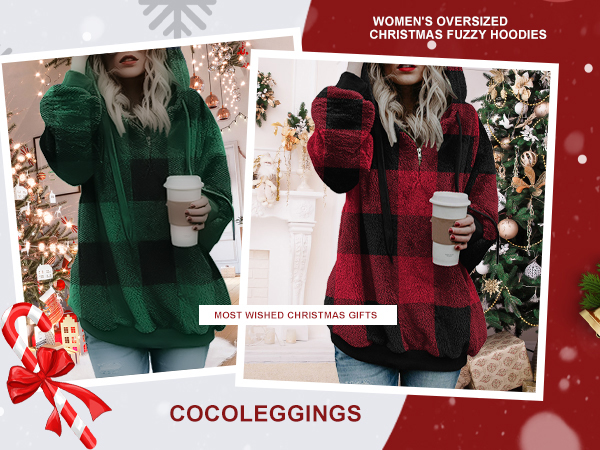 COCOLEGGINGS Women''s Oversized Christmas Fuzzy Hoodies