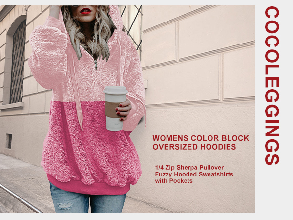 COCOLEGGINGS Womens Color Block Oversized Hoodies 