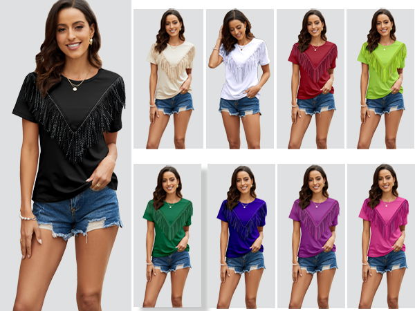 women''s fringe trim shirts