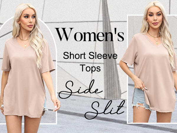 Oversized Short Sleeve V Neck T Shirts 