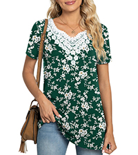 Anydeer Women Tunic Tops short Sleeve  Casual T-Shirts Loose Fit Pullover V Neck Blouse