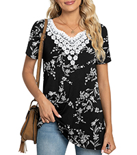 Anydeer Women short Sleeve V Neck Tunic Top Basic Blouses loose T-Shirt