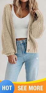 Womens Open Front Long Sleeve Button Chunky Knit Cardigan Sweater