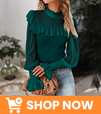 Womens Fashion Fall Sweaters Ruffle Mock Neck Bell Long Sleeve Chiffon Patchwork Knit Pullover