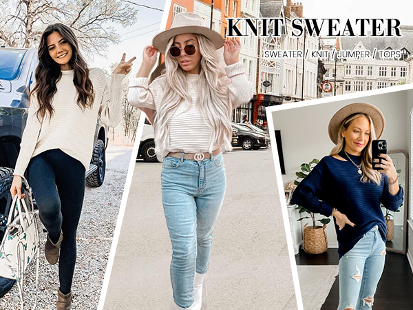 Off Shoulder Fall Sweaters Halter Neck Loose Fit Long Sleeve Knit Pullover Jumper Tops