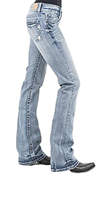 Bootcut Jeans for Women Fit Embroidered Washed Jean Denim Pants